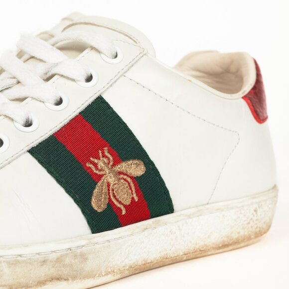 Gucci Ace Bee White Leather Lace-Up Sneakers - Picture 6 of 9